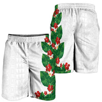 Hawaiian Taro Leaves-Hibiscus and Plumeria Shorts for Men Polynesian Art-Kakau Tattoo White