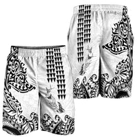 Hawaiian Tribal Manta Ray Shorts for Men Kakau Tattoo and Polynesian Art Motif Pattern