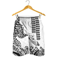Hawaiian Tribal Manta Ray Shorts for Men Kakau Tattoo and Polynesian Art Motif Pattern