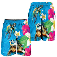 Hawaiian Tropical Flower Honu Shorts for Men Under The Blue Water - Polynesian Pride