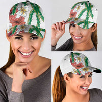 Hawaiian Tropical Flowers and Maile Pikake Classic Cap Polynesian Tribal Pattern White Color LT03