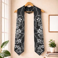 Hawaiian Tropical Flowers and Maile Pikake Graduation Stole Polynesian Tribal Pattern Grayscale Mode