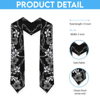 Hawaiian Tropical Flowers and Maile Pikake Graduation Stole Polynesian Tribal Pattern Grayscale Mode