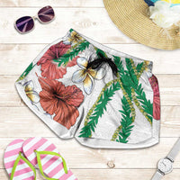 Hawaiian Tropical Flowers and Maile Pikake Shorts for Women Polynesian Tribal Pattern White Color - Polynesian Pride