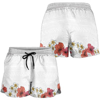 Hawaiian Tropical Flowers and Tribal Polynesian Tattoo Shorts for Women White Color - Polynesian Pride