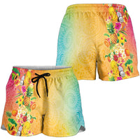 Hawaiian Tropical Fruits and Plants Shorts for Women Kakau Pattern Summer Vibe