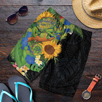 Hawaiian Tropical Plants and Chameleon Shorts for Men Polynesian Art Colorful - Polynesian Pride