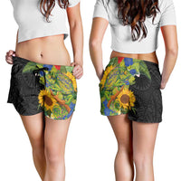 Hawaiian Tropical Plants and Chameleon Shorts for Women Polynesian Art Colorful - Polynesian Pride