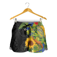 Hawaiian Tropical Plants and Chameleon Shorts for Women Polynesian Art Colorful - Polynesian Pride