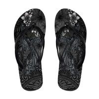 Hawaiian Tropical Plants and Tribal Whales Flip Flops Polynesian Art Tattoo Grayscale