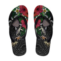 Hawaiian Tropical Plants and Turtles Flip Flops Polynesian Art Motifs