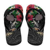 Hawaiian Tropical Plants and Turtles Flip Flops Polynesian Art Motifs