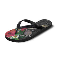 Hawaiian Tropical Plants and Turtles Flip Flops Polynesian Art Motifs