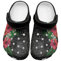 Hawaiian Tropical Plants Clogs Shoes Kakau Tattoo and Polynesian Pattern Half Black Color