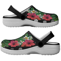 Hawaiian Tropical Plants Clogs Shoes Kakau Tattoo and Polynesian Pattern Half Black Color
