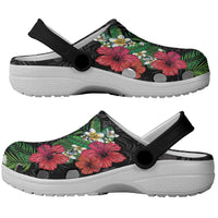 Hawaiian Tropical Plants Clogs Shoes Kakau Tattoo and Polynesian Pattern Half Black Color LT03 - Polynesian Pride