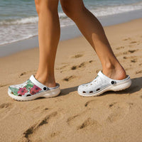 Hawaiian Tropical Plants Clogs Shoes Kakau Tattoo and Polynesian Pattern Half Black White LT03