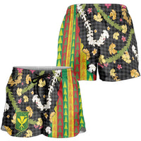 Hawaiian Tropical Plants Lei Shorts for Women Kanaka Maoli Tribal with Palaka Motifs - Polynesian Pride