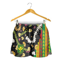 Hawaiian Tropical Plants Lei Shorts for Women Kanaka Maoli Tribal with Palaka Motifs - Polynesian Pride
