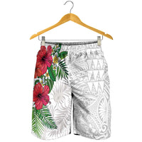 Hawaiian Tropical Plants Shorts for Men Kakau Tattoo and Polynesian Pattern Half Black White