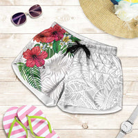 Hawaiian Tropical Plants Shorts for Women Kakau Tattoo and Polynesian Pattern Half Black White