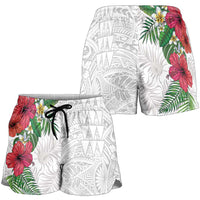 Hawaiian Tropical Plants Shorts for Women Kakau Tattoo and Polynesian Pattern Half Black White