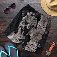 Hawaiian Tropical Plants Turtle and Shark Shorts for Men Polynesian Art Tattoo Grayscale Color - Polynesian Pride