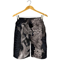 Hawaiian Tropical Plants Turtle and Shark Shorts for Men Polynesian Art Tattoo Grayscale Color - Polynesian Pride