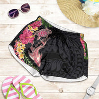Hawaiian Tropical Plants Turtle and Shark Shorts for Women Polynesian Art Tattoo - Polynesian Pride