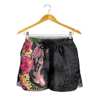 Hawaiian Tropical Plants Turtle and Shark Shorts for Women Polynesian Art Tattoo - Polynesian Pride