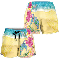Hawaiian Tropical Plants Turtles Shorts for Women Watercolor Style - Polynesian Pride
