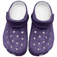 Hawaiian Turtle and Shark Clogs Shoes Kakau Tribal with Polynesian Pattern Purple Color