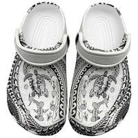 Hawaiian Turtle and Shark Clogs Shoes Kakau Tribal with Polynesian Pattern White Color