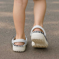 Hawaiian Turtle and Shark Clogs Shoes Kakau Tribal with Polynesian Pattern White Color
