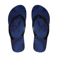 Hawaiian Turtle and Shark Flip Flops Kakau Tribal with Polynesian Pattern Blue Color