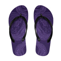 Hawaiian Turtle and Shark Flip Flops Kakau Tribal with Polynesian Pattern Purple Color