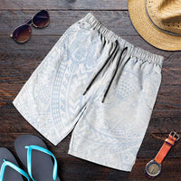 Hawaiian Turtles and Leis Shorts for Men Tribal Kakau Pattern Airy White Blue Cloud Vibe