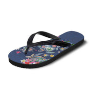 Hawaiian Turtles and Tropical Plants Flip Flops Blue Watercolor