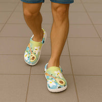 Hawaiian Ukulele Avocado Clogs Shoes Leis and Polynesian Pattern