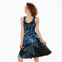 Humpback Whale Matariki New Zealand Midi Dress NZ Maori Paikea Poutama Luxury Blue