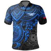 Custom request 22/01/25 - Unique Polo Shirt Blue Turtle Hibiscus LT9 Blue Logo - Polynesian Pride