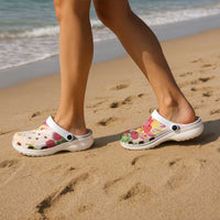 Japanese and Hawaiian Culture Fusion Clogs Shoes Irezumi with Turtles and Lei Kakau Pattern Sunset Vibe