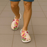 Japanese and Hawaiian Culture Fusion Clogs Shoes Irezumi with Turtles and Lei Kakau Pattern Sunset Vibe