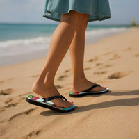 Japanese and Hawaiian Culture Fusion Flip Flops Irezumi with Turtles and Lei Kakau Pattern Fresh Vibe