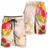 Japanese and Hawaiian Culture Fusion Shorts for Men Irezumi with Turtles and Lei Kakau Pattern Sunset Vibe