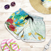 Japanese and Hawaiian Culture Fusion Shorts for Women Irezumi with Turtles and Lei Kakau Pattern Fresh Vibe