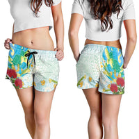 Japanese and Hawaiian Culture Fusion Shorts for Women Irezumi with Turtles and Lei Kakau Pattern Fresh Vibe