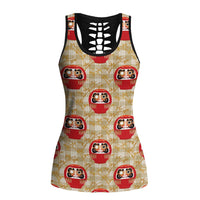 Japanese Daruma Doll Hollow Tank Top Palaka With Seamless Bamboo Pattern