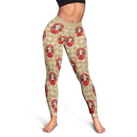 Japanese Daruma Doll Leggings Palaka With Seamless Bamboo Pattern