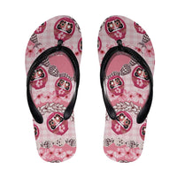Japanese Daruma Doll Palaka Flip Flops Cherry Blossoms With Shell Lei